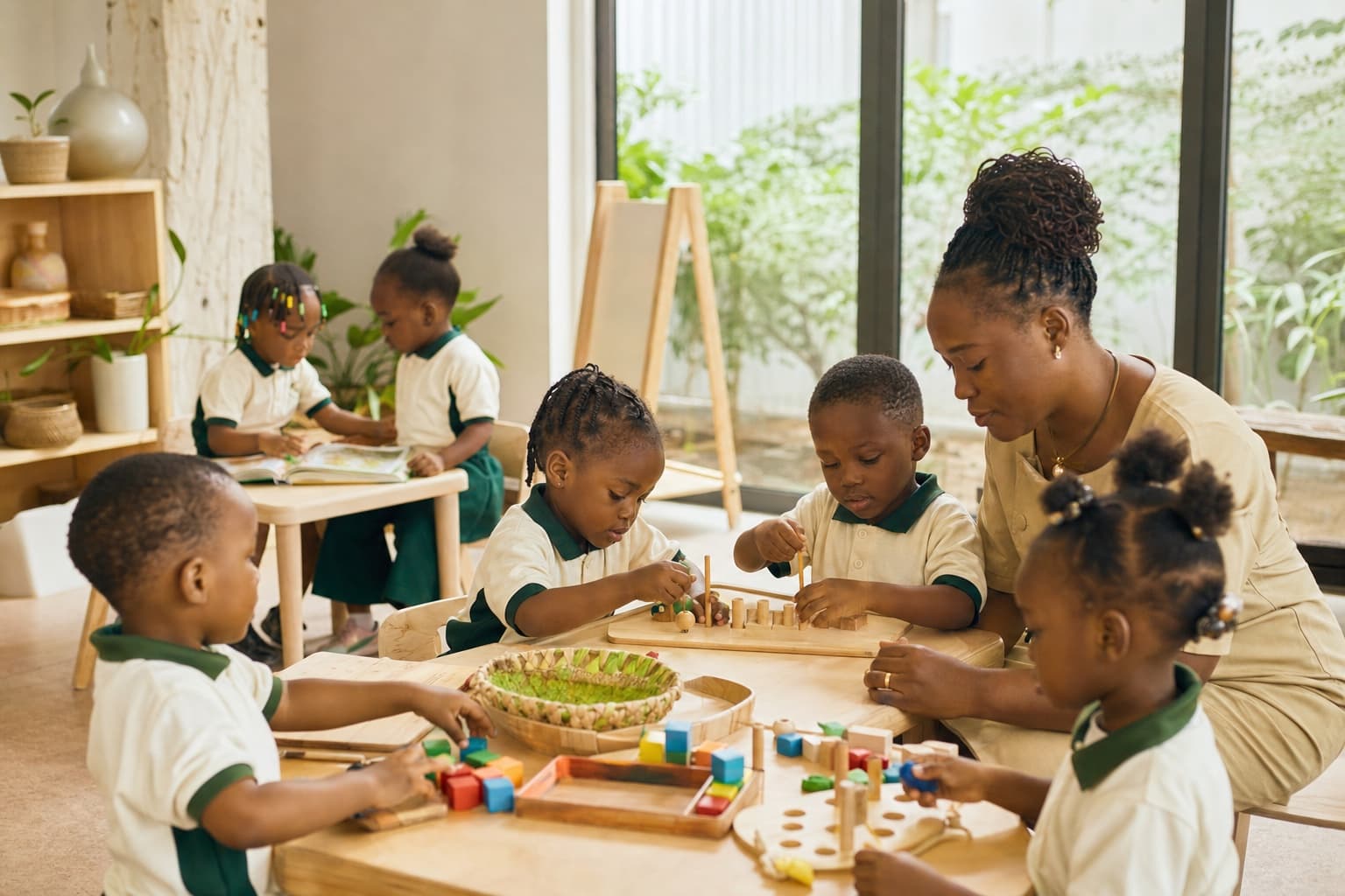 Nigerian kindergarten pupils learning through play with their teacher